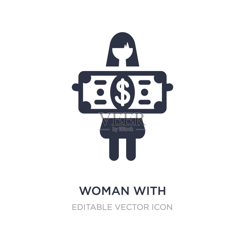 白色背景上的女人和美元图标素材
