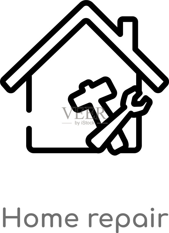 黑色简约房屋维修轮廓图标图标素材