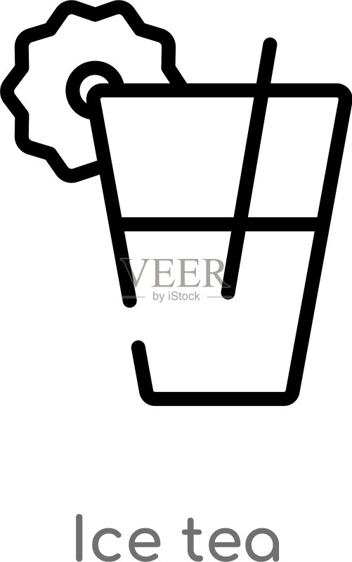冰茶轮廓图标，黑色简约线条图标素材