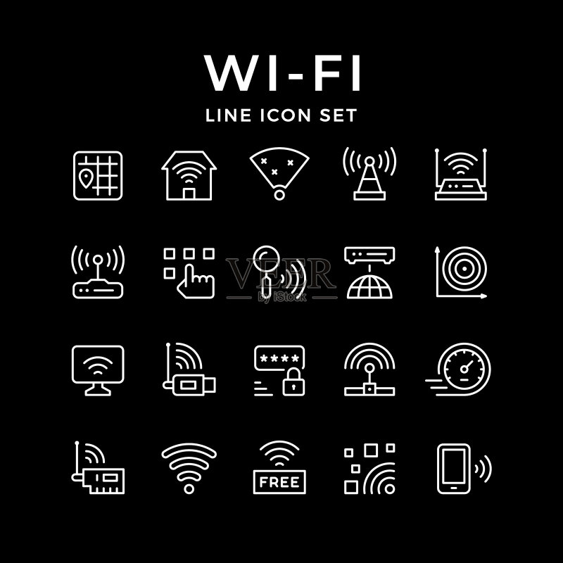 Wi-Fi线性图标集图标素材