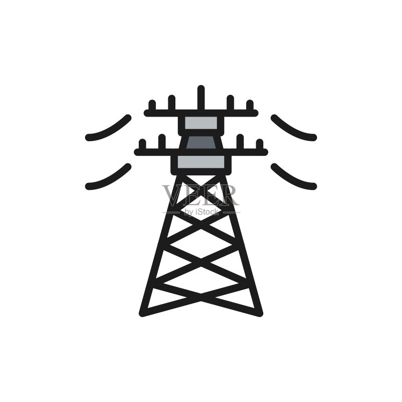 高压电线塔能源杆扁平风格图标素材