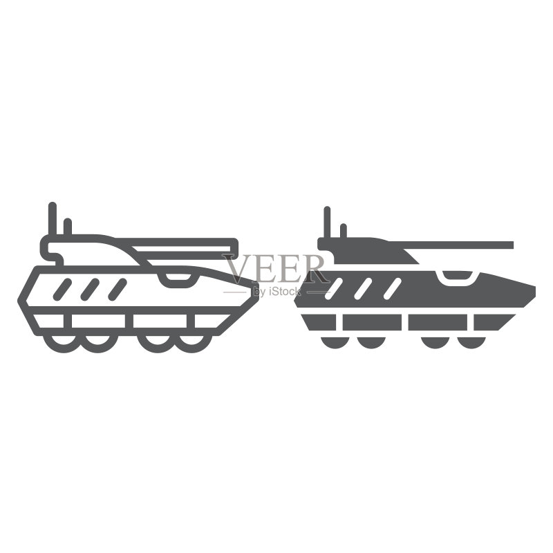 装甲运兵车线条和字形图标图标素材