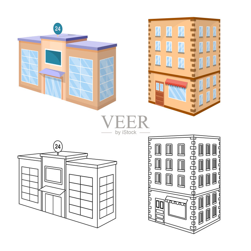 独立物体建造和建筑标志图标素材