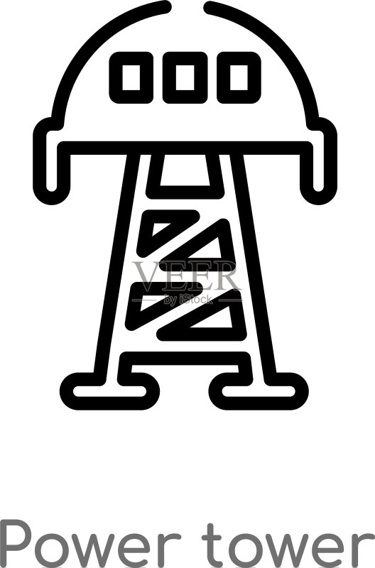 黑色简约轮廓的电力塔图标图标素材