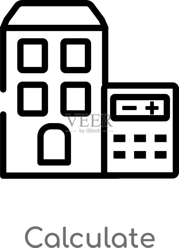 计算器轮廓图标，黑色简约线条图标素材