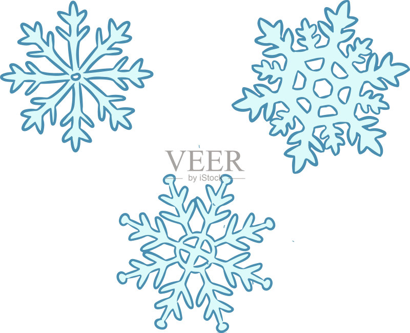 手绘蓝色雪花合集图标素材