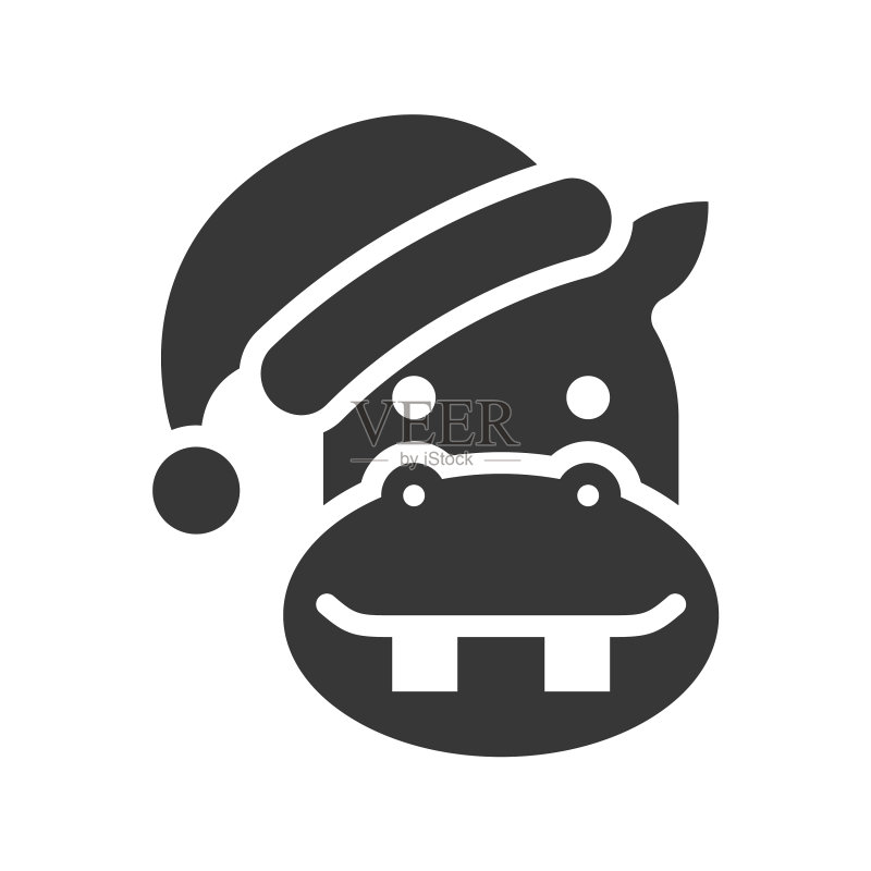 戴圣诞帽的河马轮廓图标设计图标素材