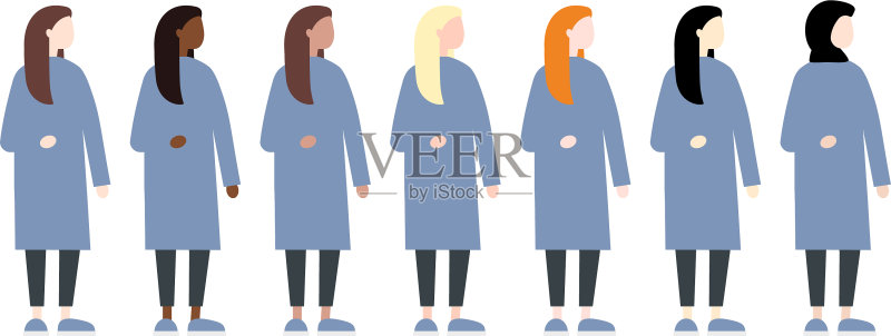不同种族女性侧面可爱图标素材