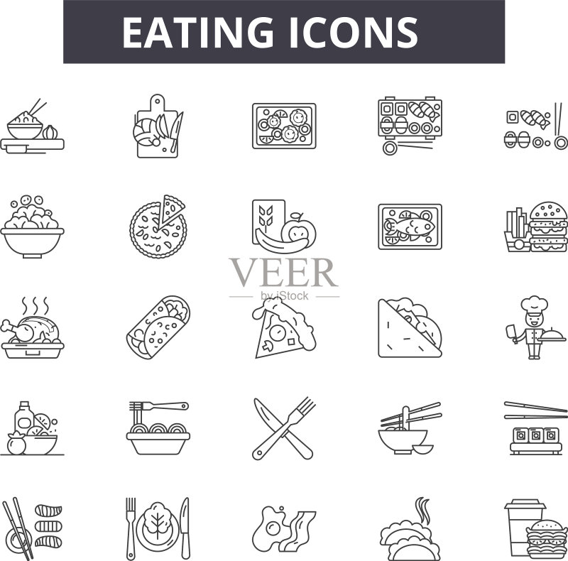 用餐线性图标符号集轮廓图标素材