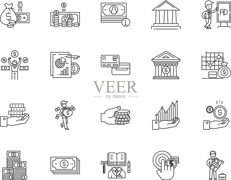 商业金融线性图标标志集图标素材