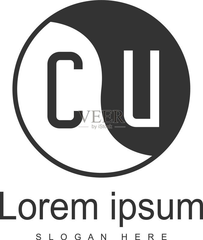 现代框架CU字母logo模板图标素材