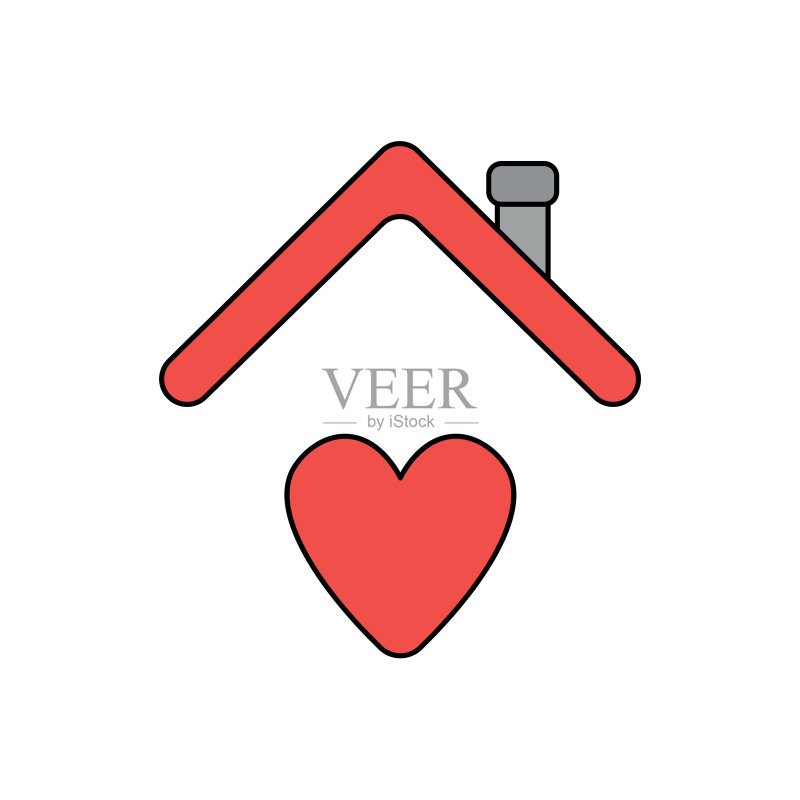 房屋屋顶下的爱心图标概念图标素材