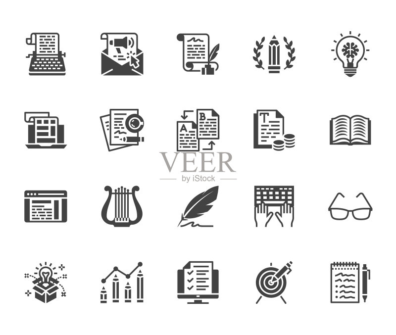 文案扁平字形图标：作家打字图标素材
