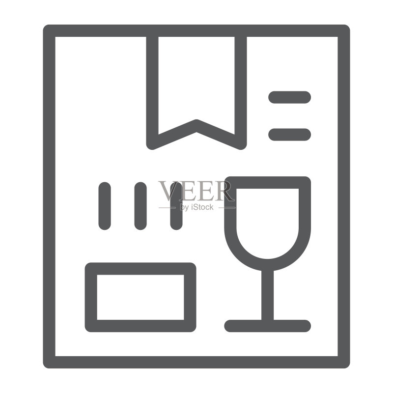 玻璃线条图标：货物和包装易碎标志图标素材