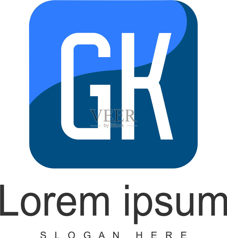 带有现代框架的GK首字母Logo模板图标素材