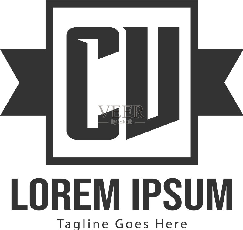 现代边框CV字母Logo模板图标素材