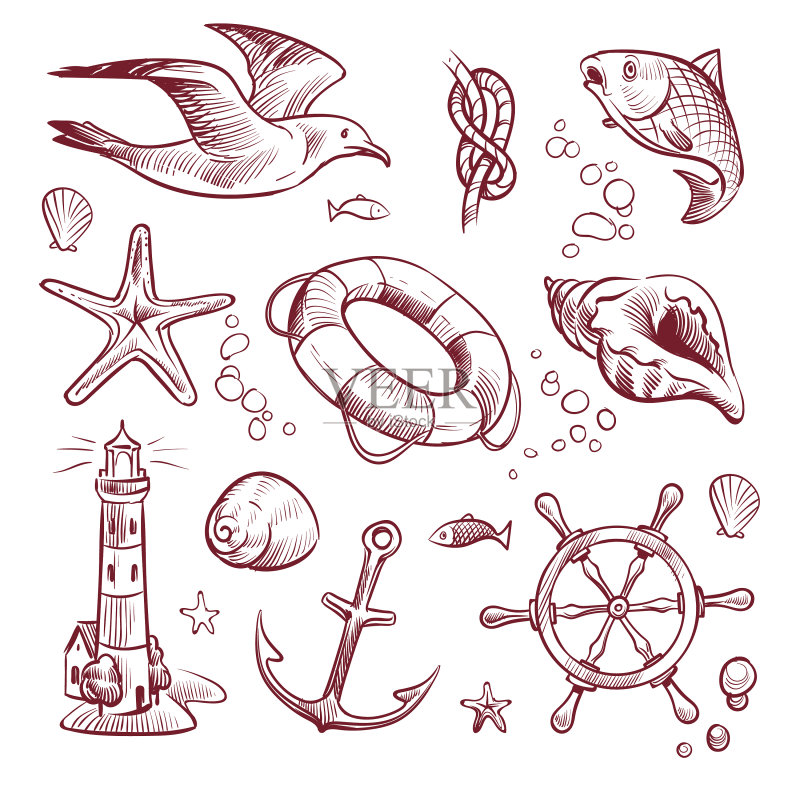 海洋航海灯塔的素描图标素材