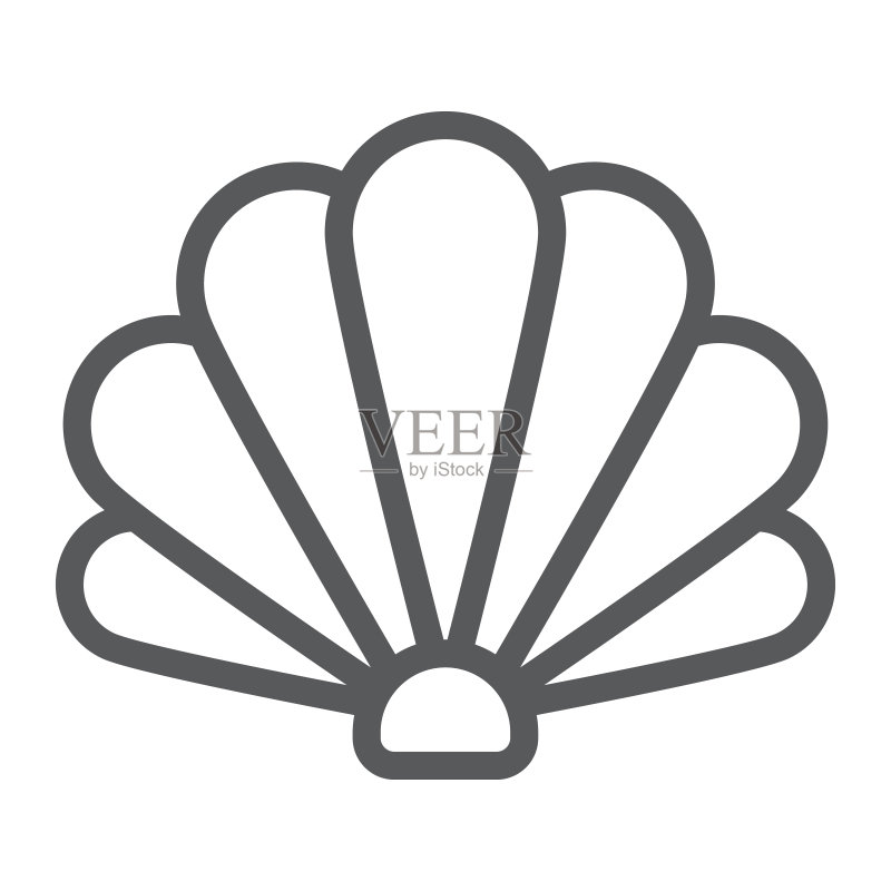贝壳线条图标，海洋和沙滩，贝壳符号矢量图形，白色背景上的线性图标，eps 10图标素材