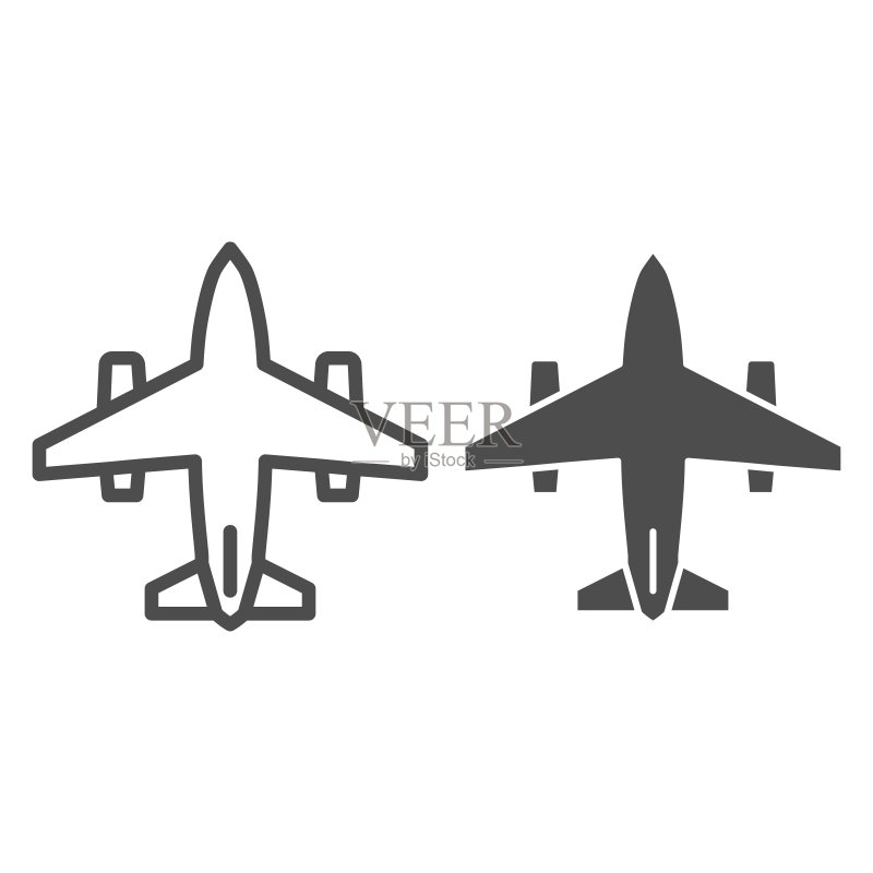 飞机线条图标，航空运输符号，白色背景上的飞机矢量标志，用于移动概念和网页设计的飞机轮廓图标。矢量图形。图标素材