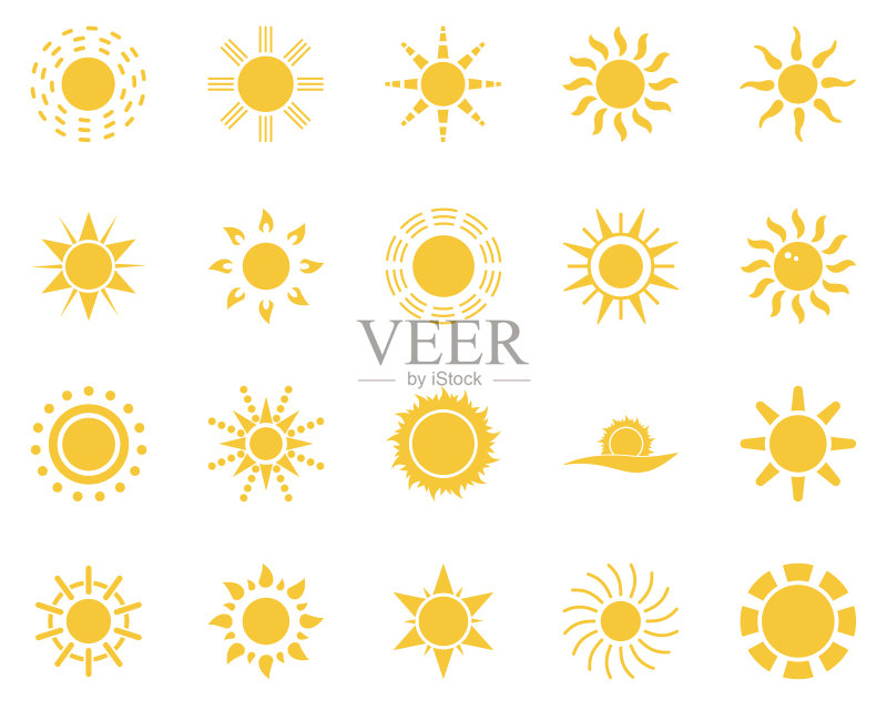 太阳夏季时间图标合集黄色太阳图标图标素材