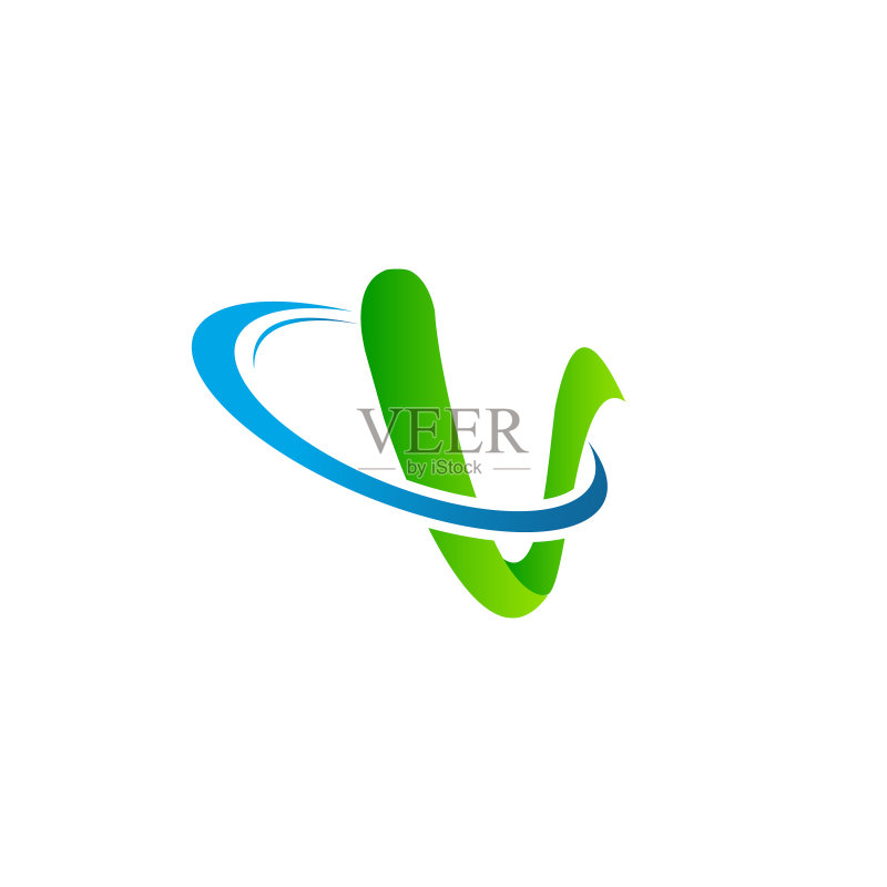 优雅的绿色字母V图标素材