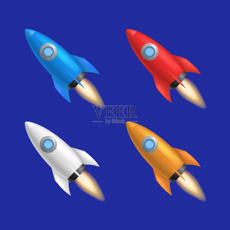 逼真3D火箭宇宙飞船模型图标素材