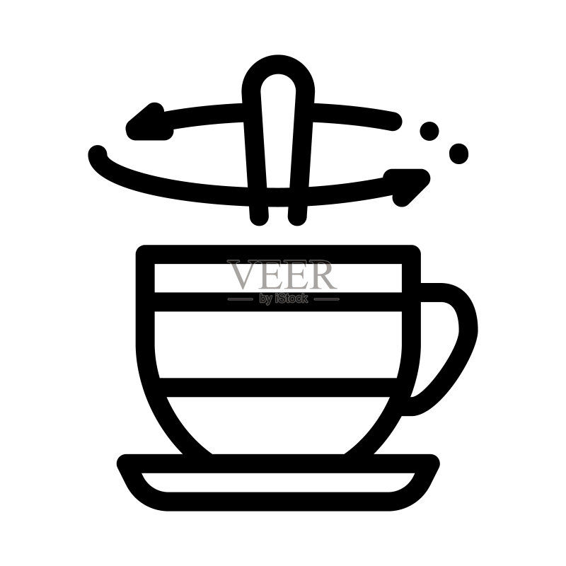 茶杯中搅拌勺图标矢量轮廓插图图标素材