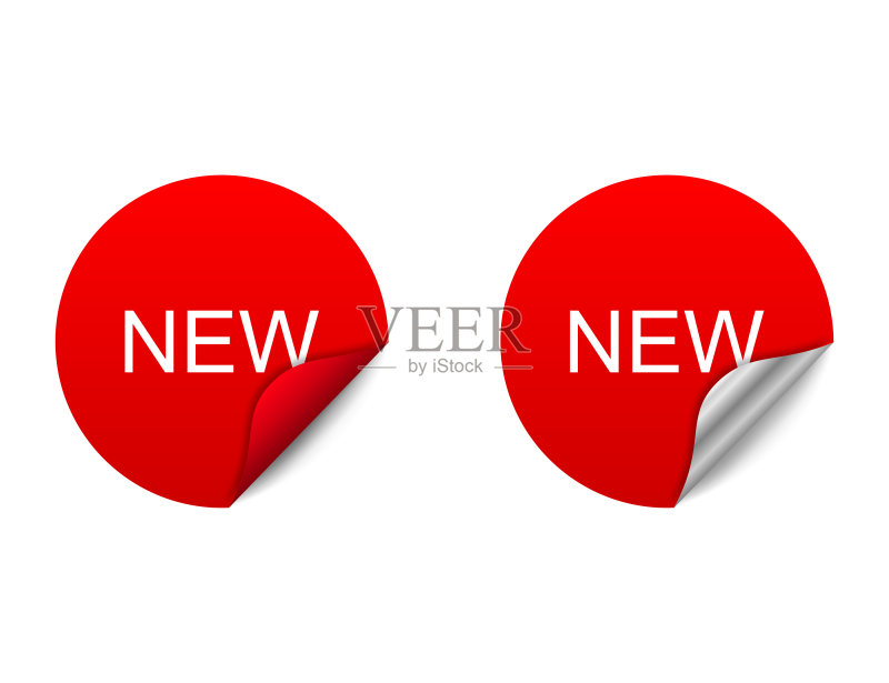 红色New标签贴纸，银色渐变风格促销标签图标素材