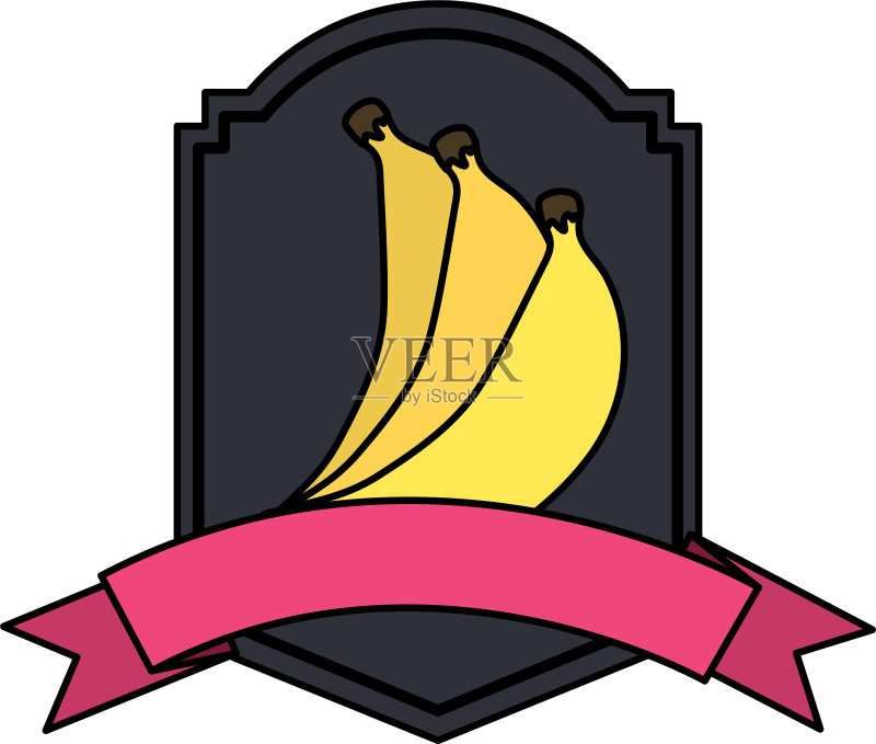 带丝带框的新鲜香蕉图标素材