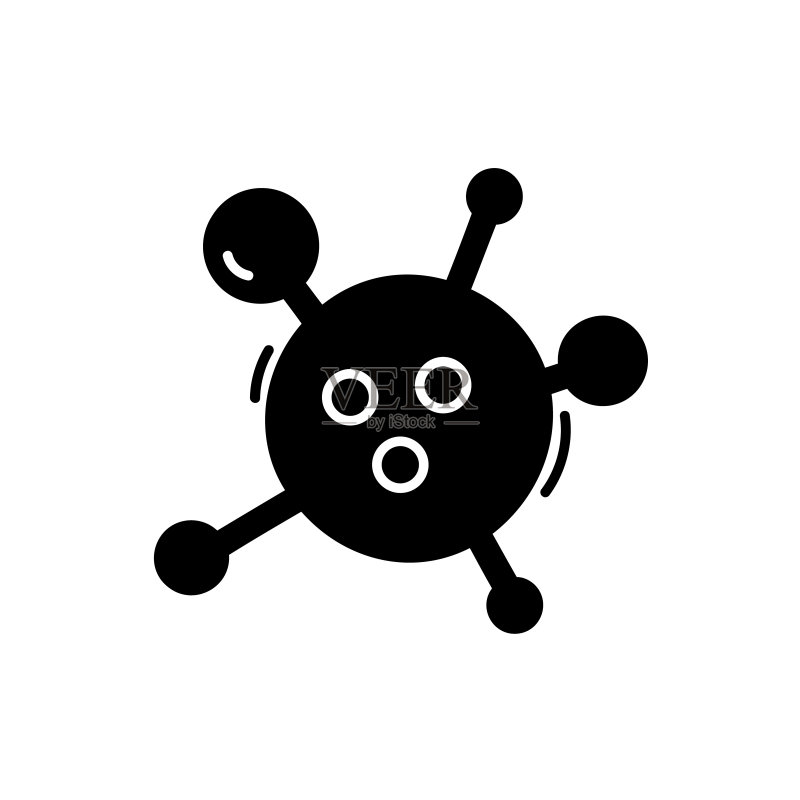 黑色冠状病毒细菌病毒矢量图标插图，白色背景隔离。轮廓标志，象形图。 Covid-19概念插图图标素材