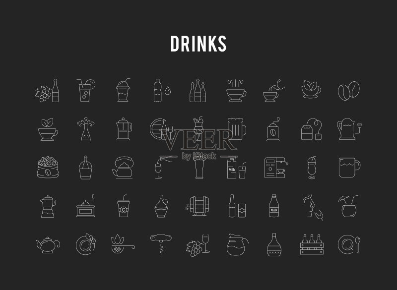饮料和酒精扁平线性图标图标素材