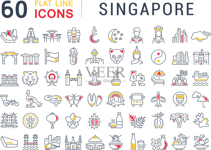 新加坡线性图标合集图标素材