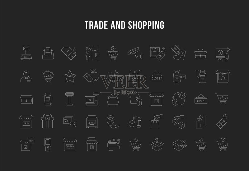 贸易与购物线性图标集图标素材