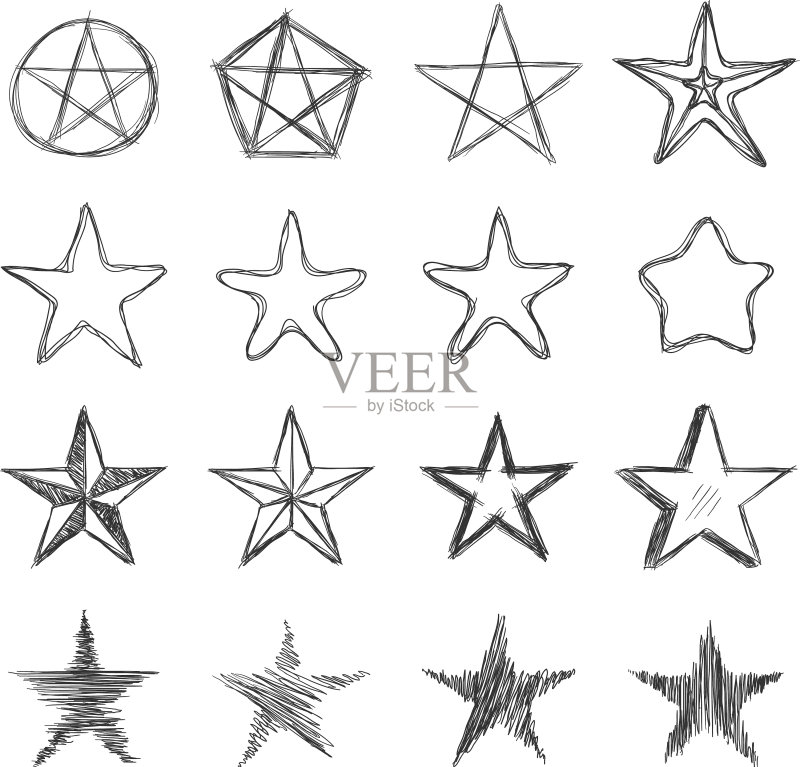 脏乱的素描星星套装图标素材
