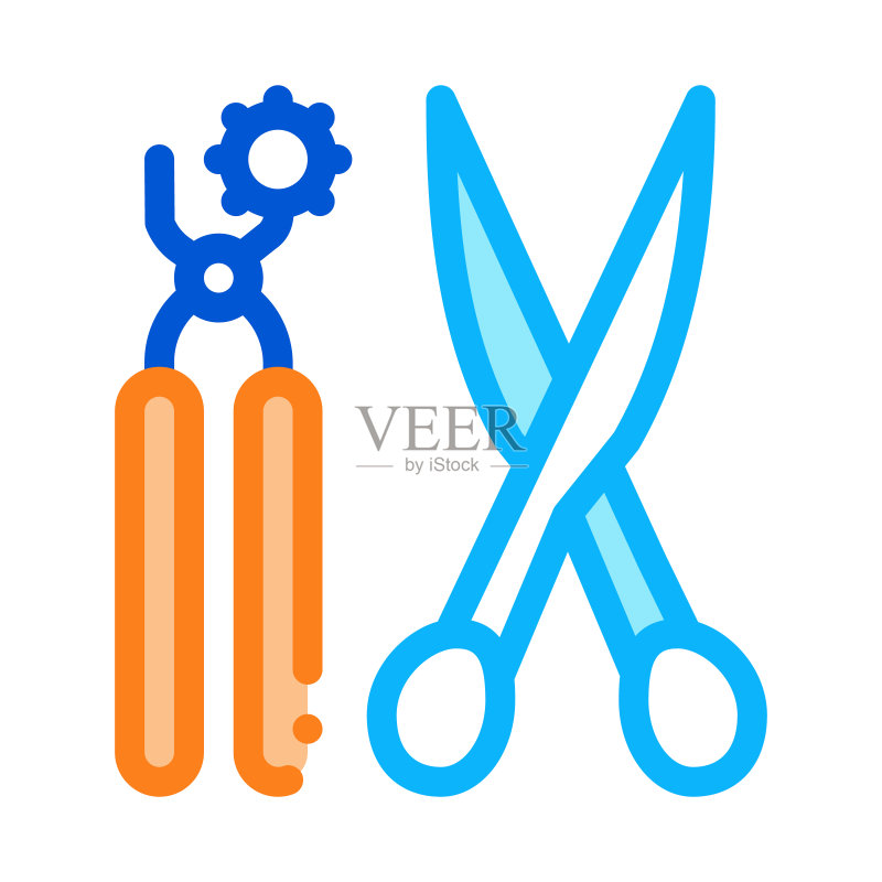 皮革工艺剪刀和冲孔工具图标矢量轮廓图图标素材