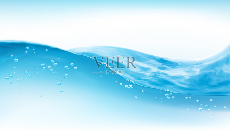 透明矢量水飞溅和波浪在光的背景。设计天然、有机产品。正版元素素材