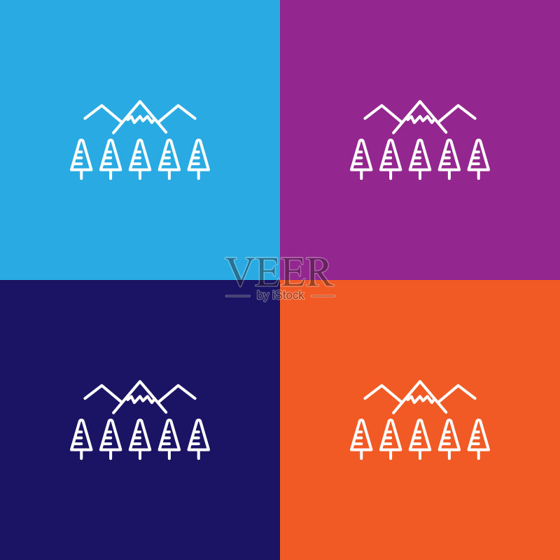 旅行森林轮廓图标。旅行元素图标，可用于网站、logo、移动应用、UI、UX图标素材