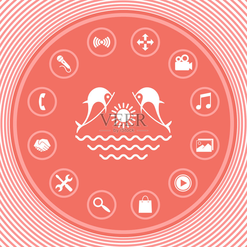 海豚与阳光海浪-Logo图形元素图标素材