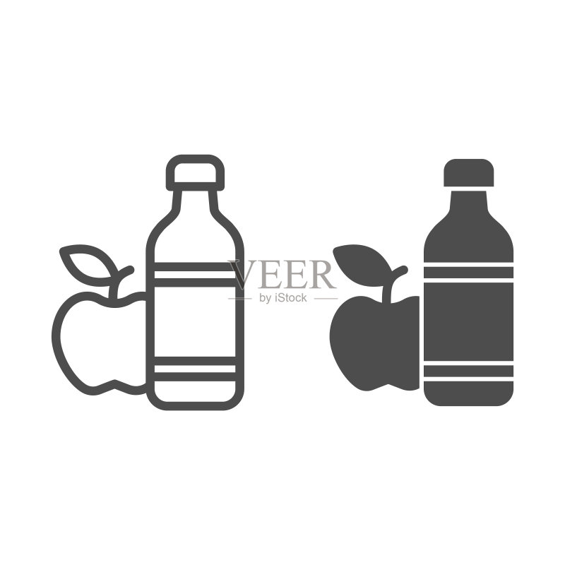 苹果矿泉水组合：健康生活方式概念图标素材