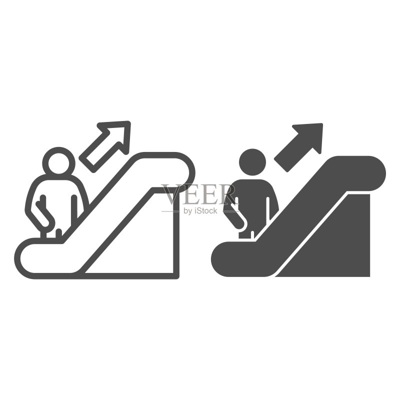电梯标志线性图标，导航概念，白色背景上的电梯向上标志，移动概念和网页设计的电梯轮廓图标。矢量图形。图标素材