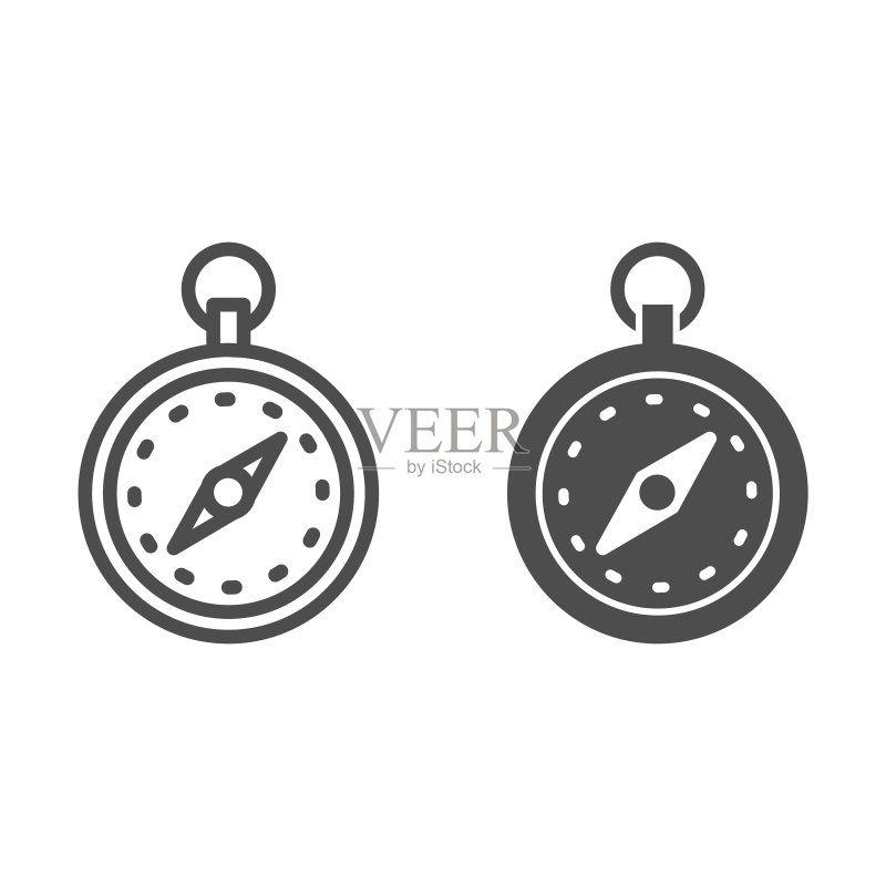 罗盘线条图标，航海概念，白色背景上的导航设备标志，用于移动概念和网页设计的轮廓样式罗盘图标。矢量图形图标素材