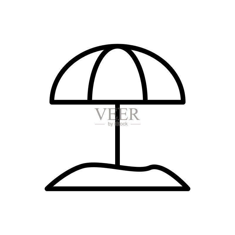 雨伞和沙子图标（UI/UX网站或移动应用中的简单线条轮廓度假元素）图标素材