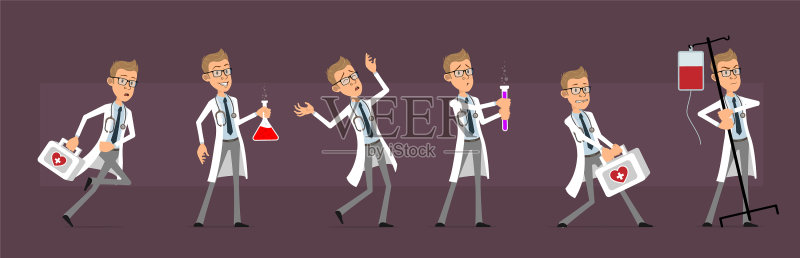 卡通医生或科学家角色套装图标素材