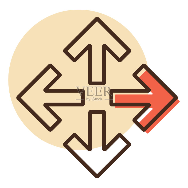 从中心矢量图标指出的四个箭头图标素材