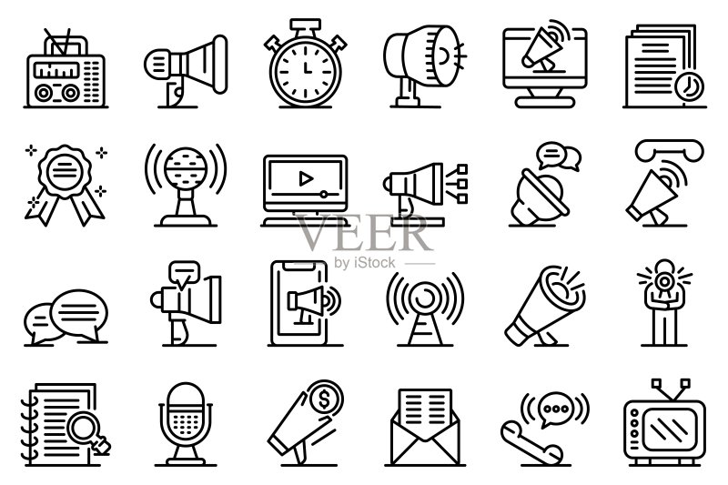 广播员图标集，轮廓风格图标素材