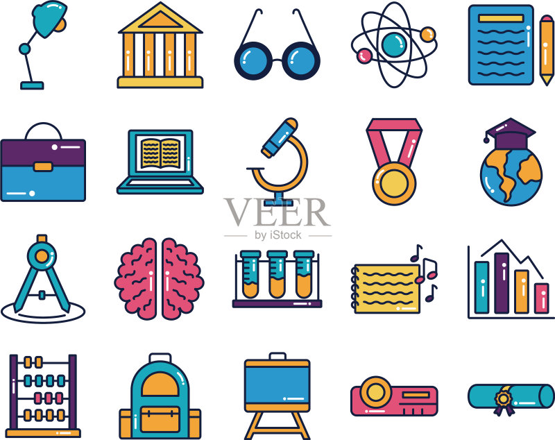 学校线性与填充风格图标合集图标素材