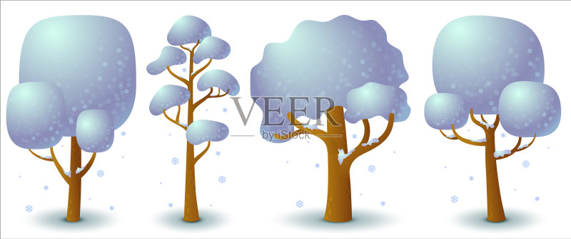冬季游戏UI扁平风格的雪树组合图标素材