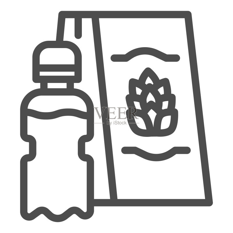 装有啤酒和购物袋的塑料瓶线条图标图标素材