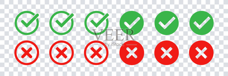绿色对勾和红色叉号图标集矢量隔离元素勾号批准符号库存矢量图图标素材