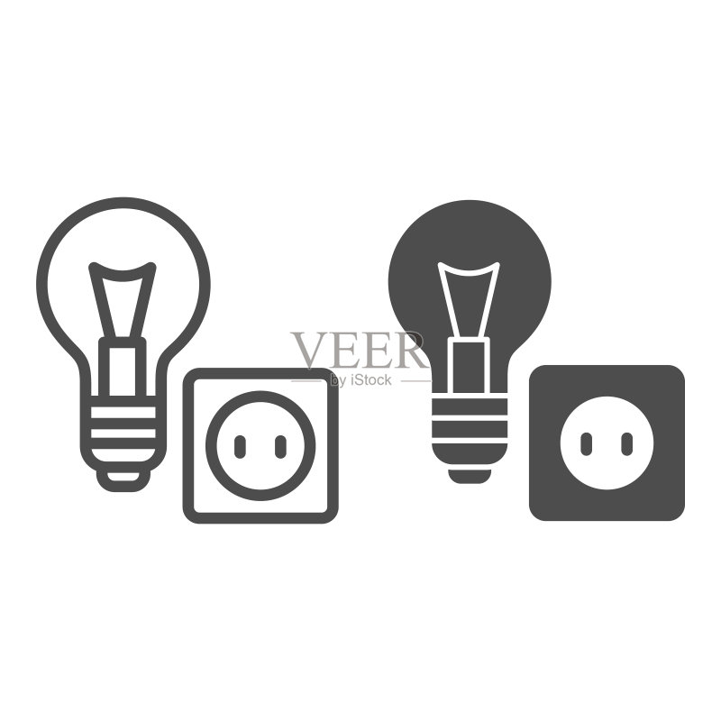 灯泡与灯座线性图标：家居维修概念图标素材